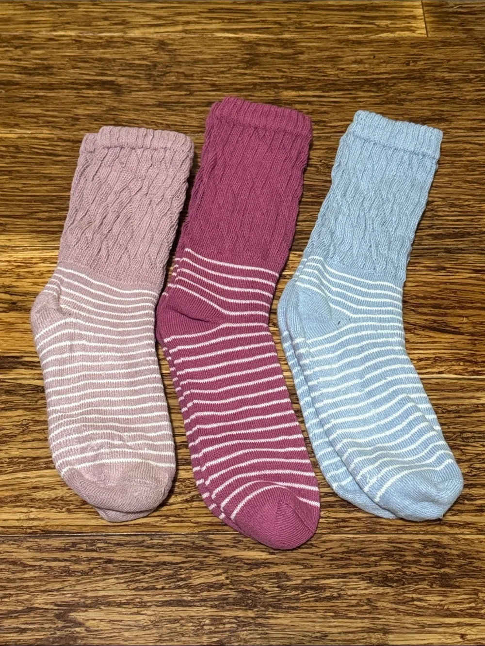 3-pack super quality slouch stripe print pink blue sock bundle